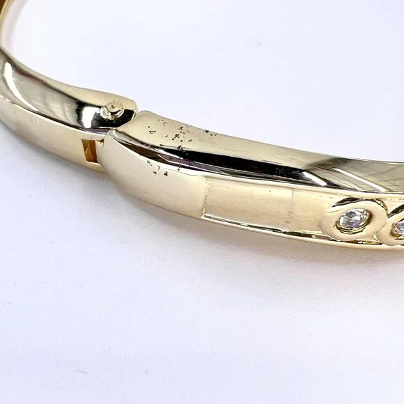 Brown & Clear Gemstone Gold Tone Hinged Cuff Magnetic Closure Bracelet - Picture 4 of 6